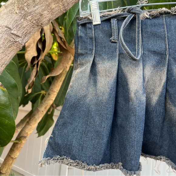 Pleated Denim Mini Skirt Dark Wash Wrap Skirt. - Picture 4 of 12